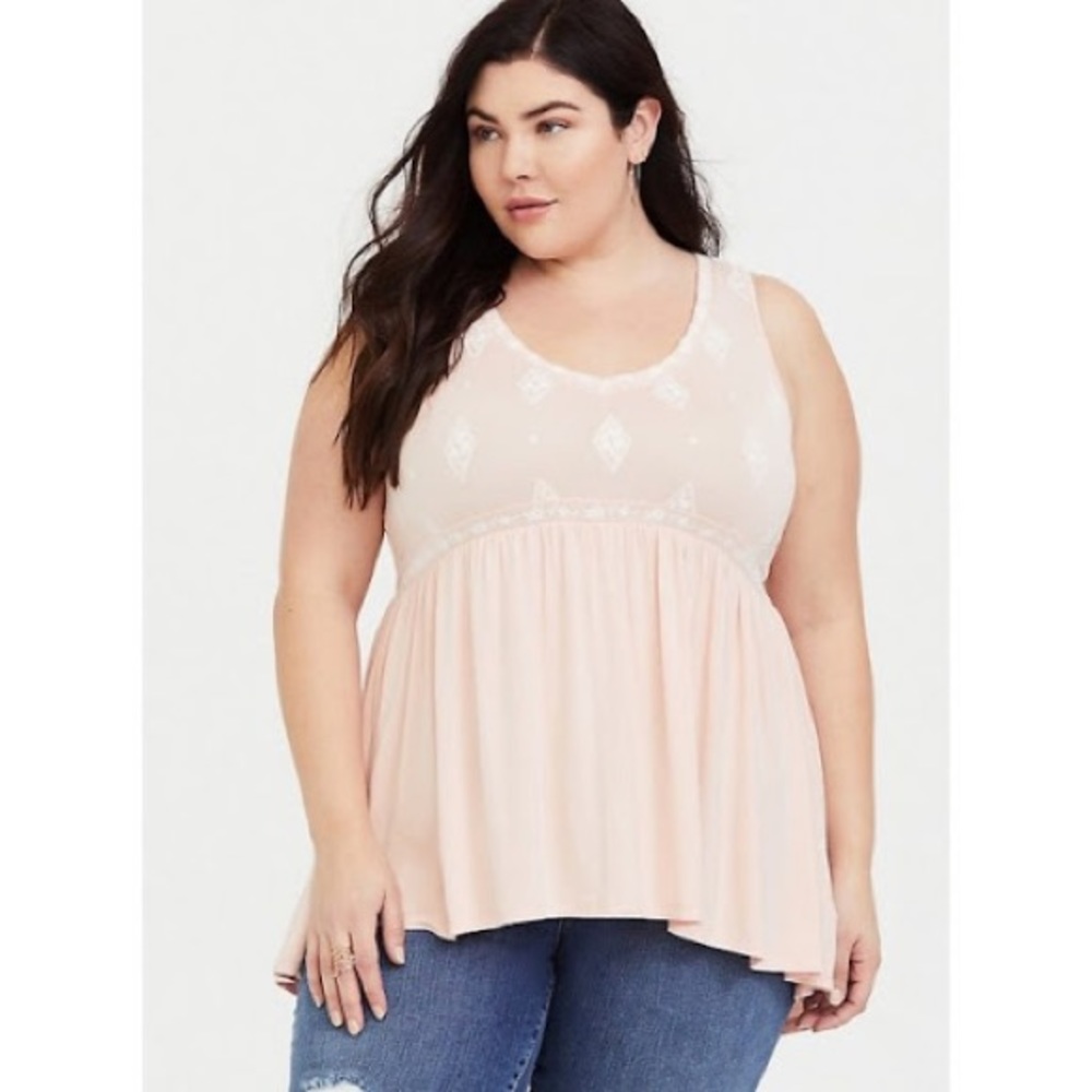NEW Torrid Blush Pink Embroidered Babydoll Tank